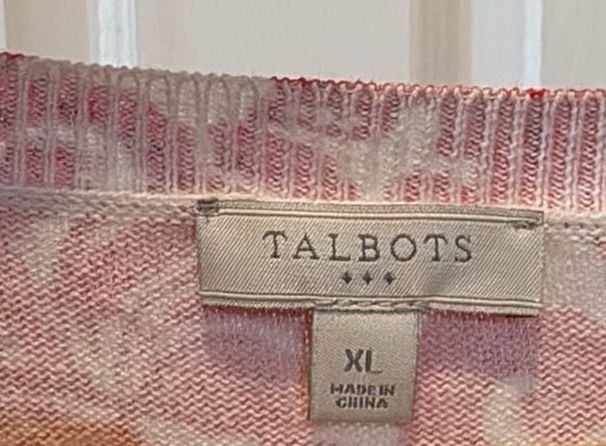 Talbots Cardigan Size XL Red White Floral Cotton 7