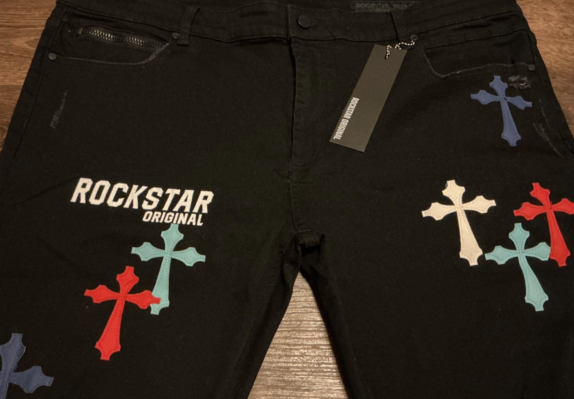 Rockstar Original Brody Multicolor Cross Patchwork Black Jeans 4