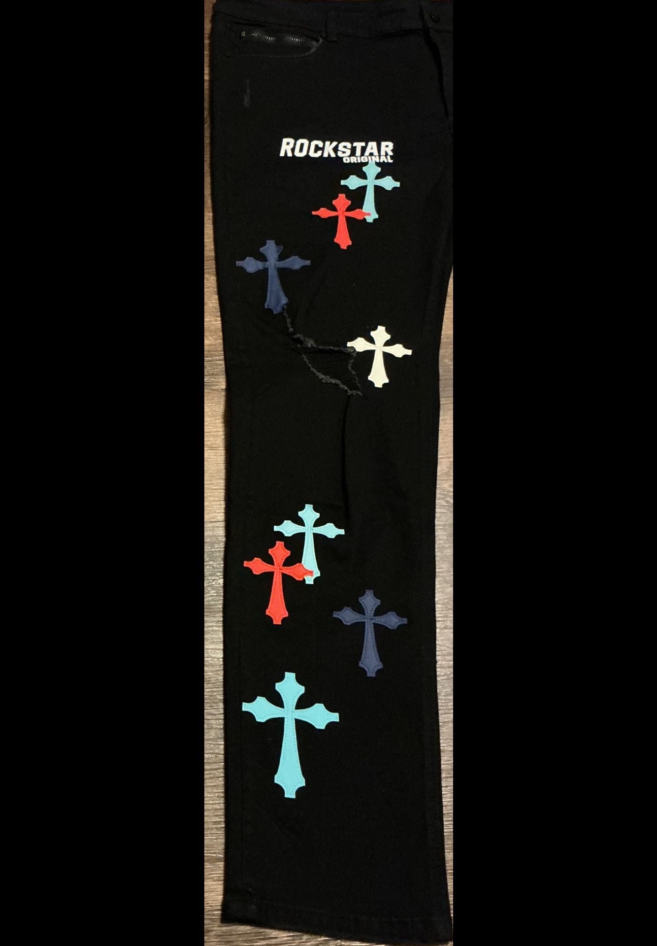 Rockstar Original Brody Multicolor Cross Patchwork Black Jeans 5