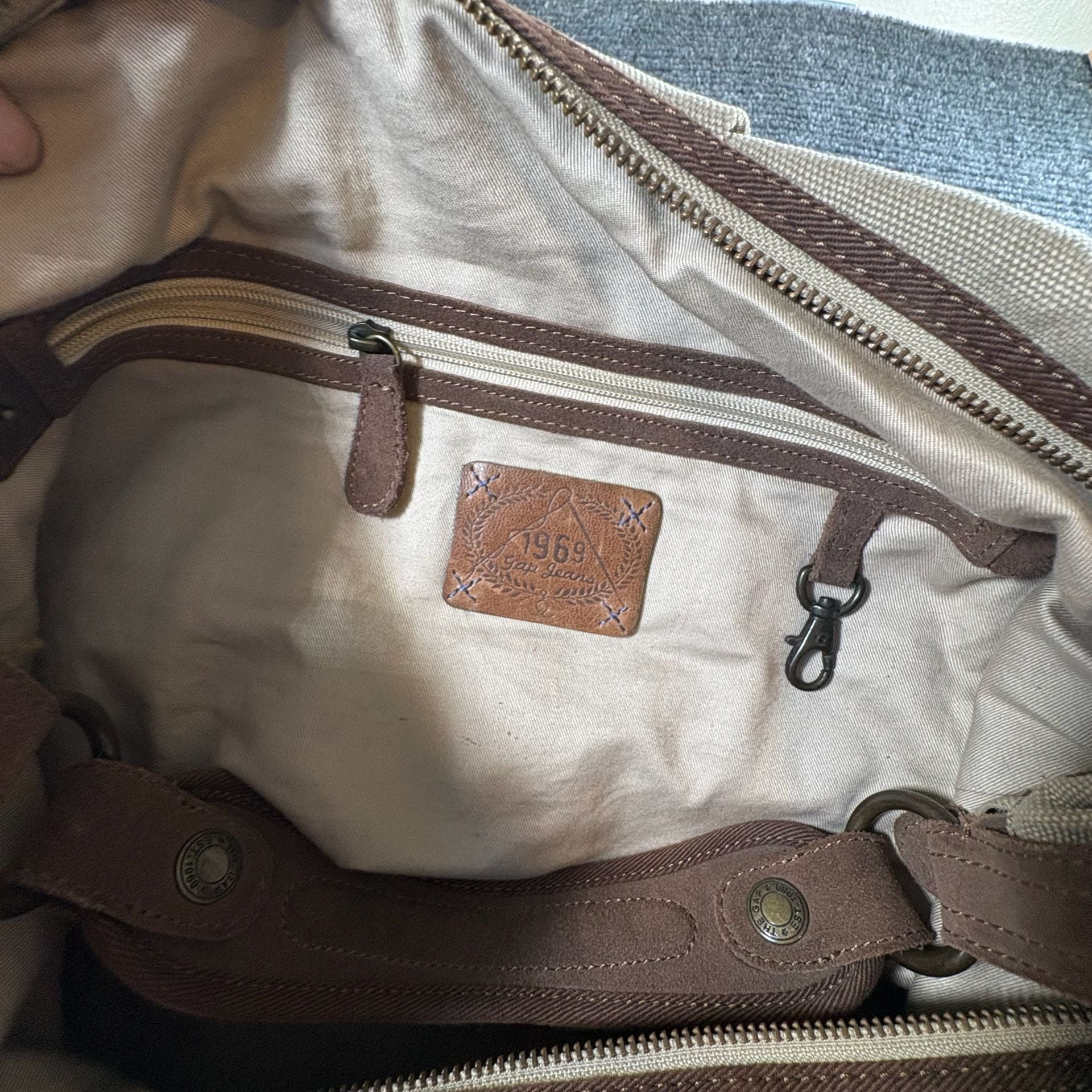 Gap Classic Canvas Brown Suede Shoulder Hobo Bag 7