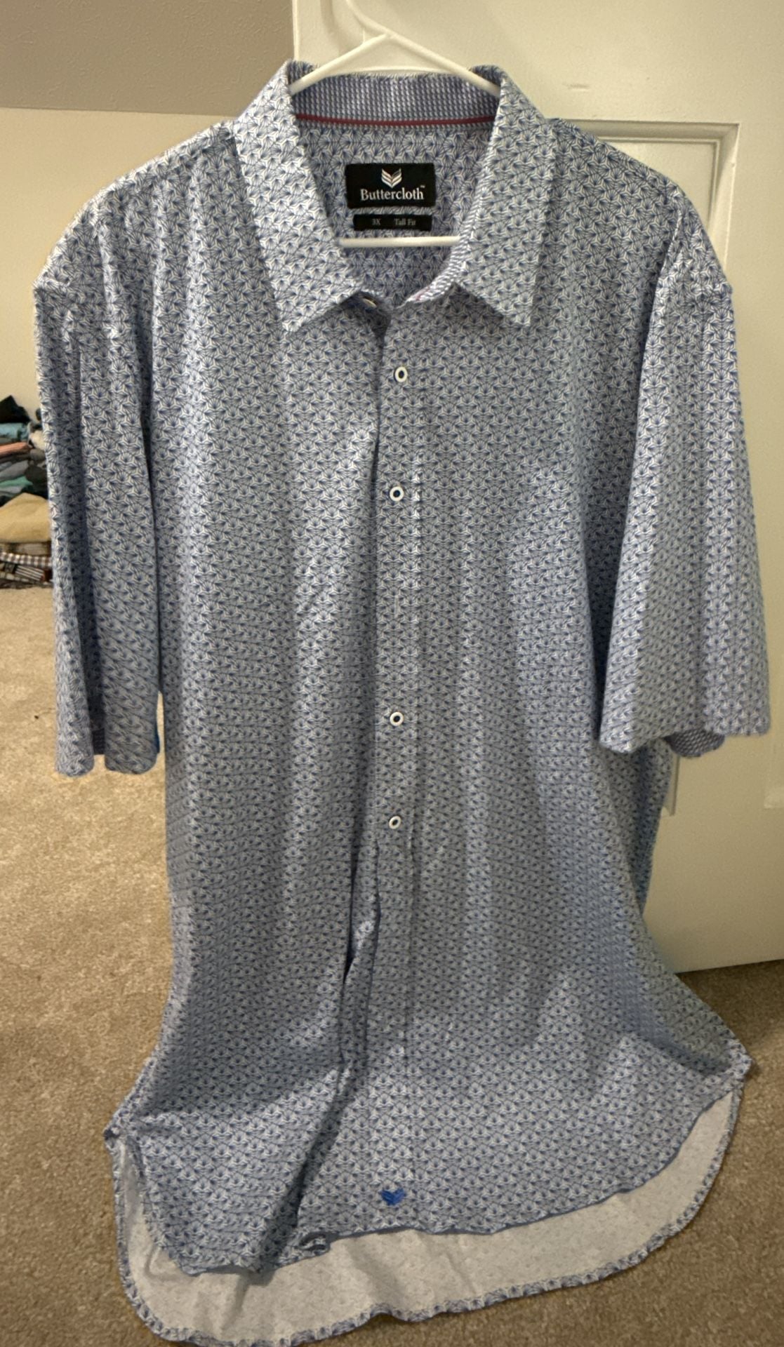 Buttercloth Short Sleeve Button Up Shirt Size 3X Tall Fit Blue Geometric 2