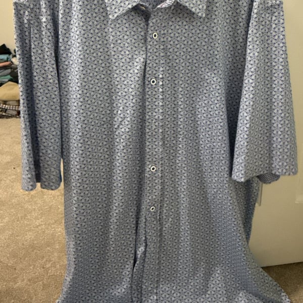 Buttercloth Short Sleeve Button Up Shirt Size 3X Tall Fit Blue Geometric