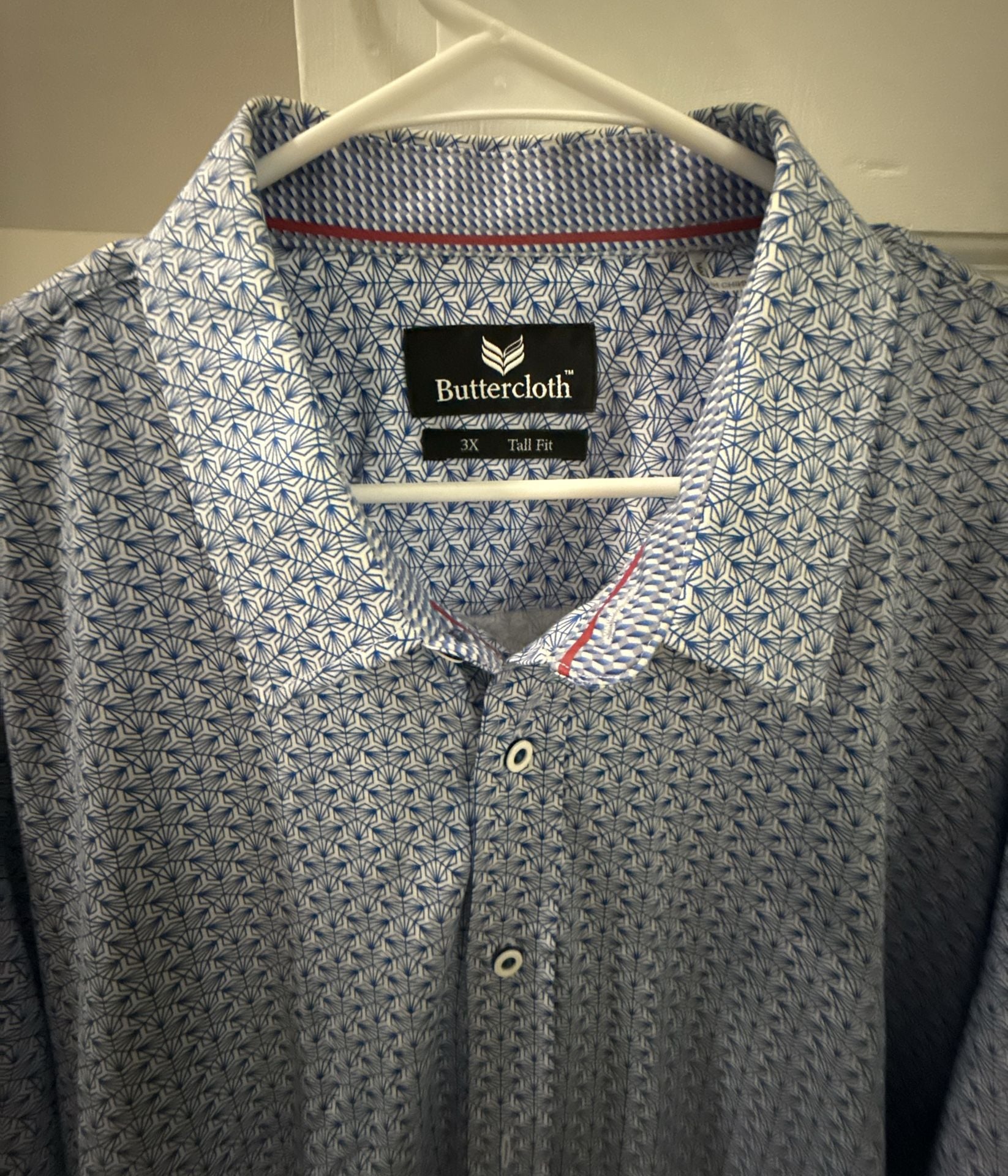 Buttercloth Short Sleeve Button Up Shirt Size 3X Tall Fit Blue Geometric 3
