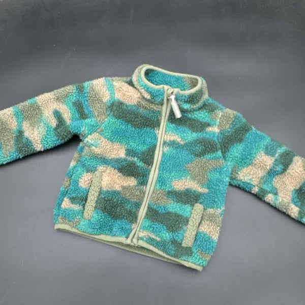 Cat & Jack Sherpa Fleece Jacket Size 12M Blue Camo Full Zip