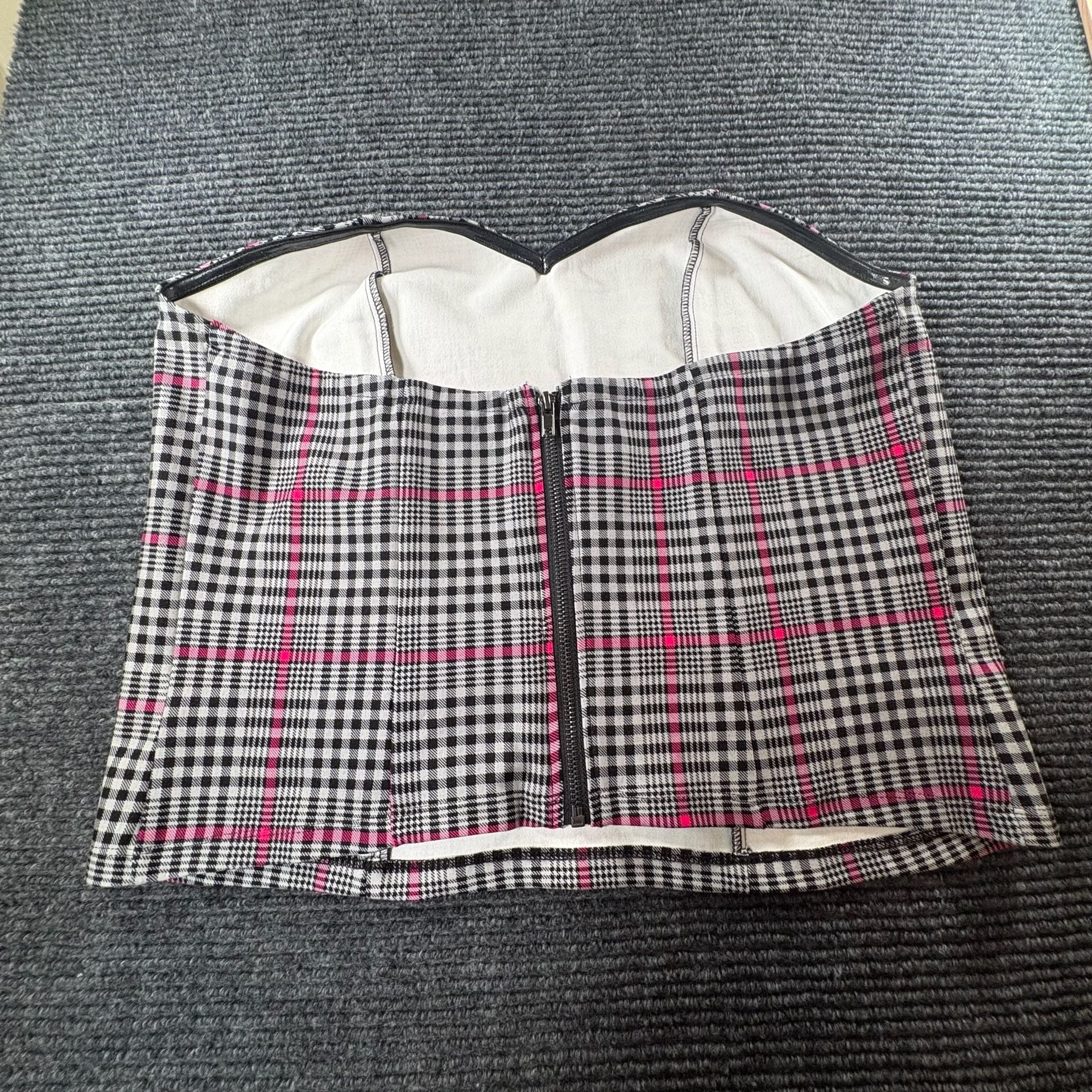 Torrid Plaid Sweetheart Tube Top Size 1 Pink Black White 4