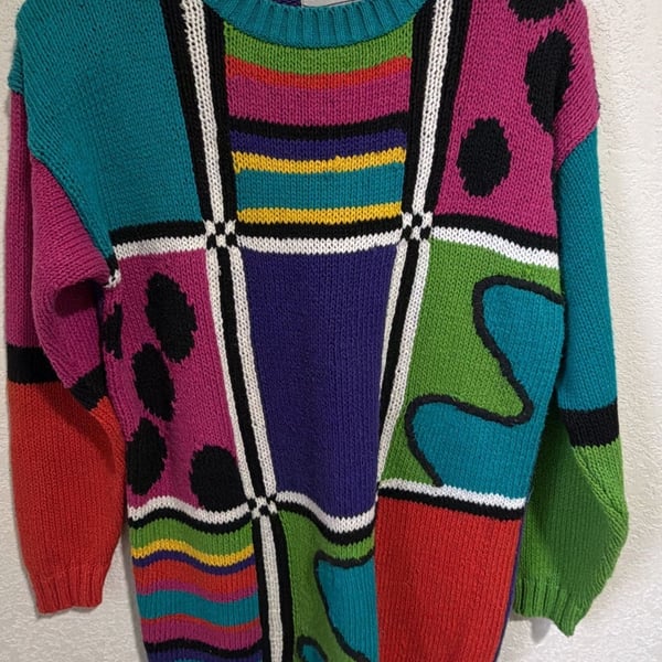 Capezio Vintage 90s Colorblock Abstract Knit Sweater Size M