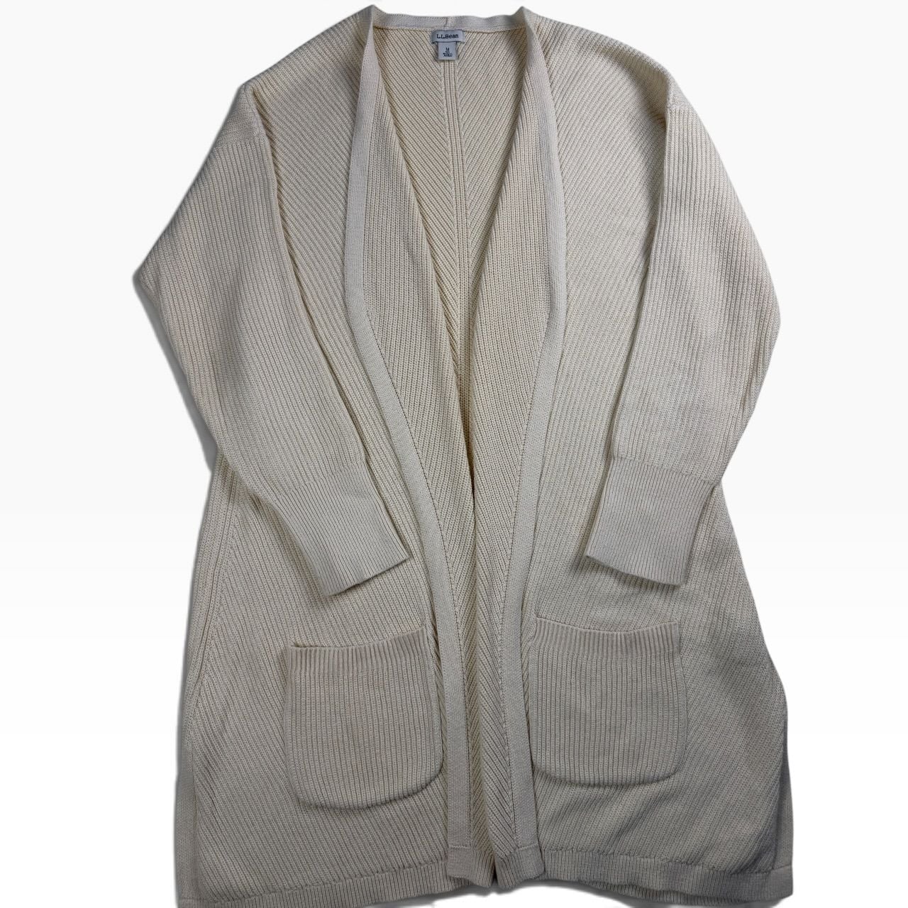 LL Bean ivory longline rib knit duster cardigan M 2