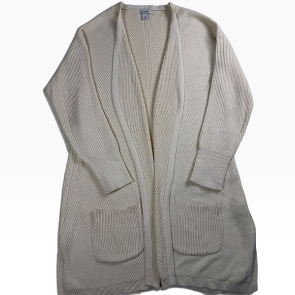 LL Bean ivory longline rib knit duster cardigan M