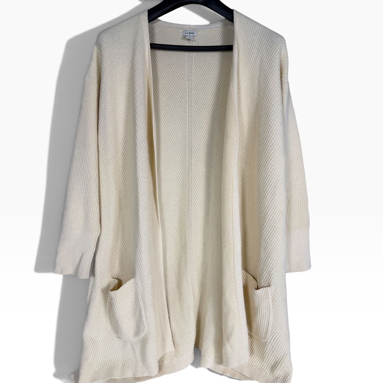 LL Bean ivory longline rib knit duster cardigan M 6