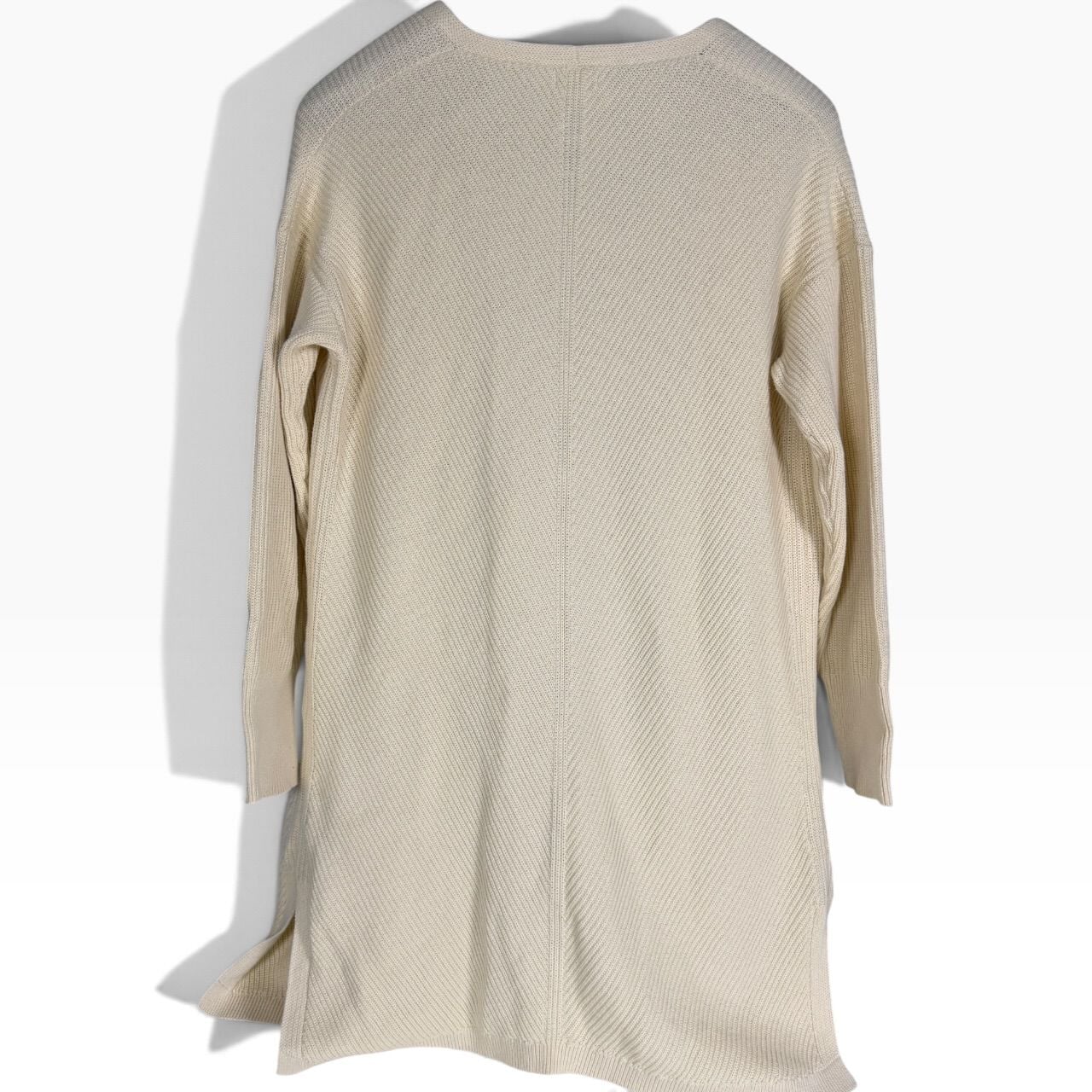 LL Bean ivory longline rib knit duster cardigan M 7