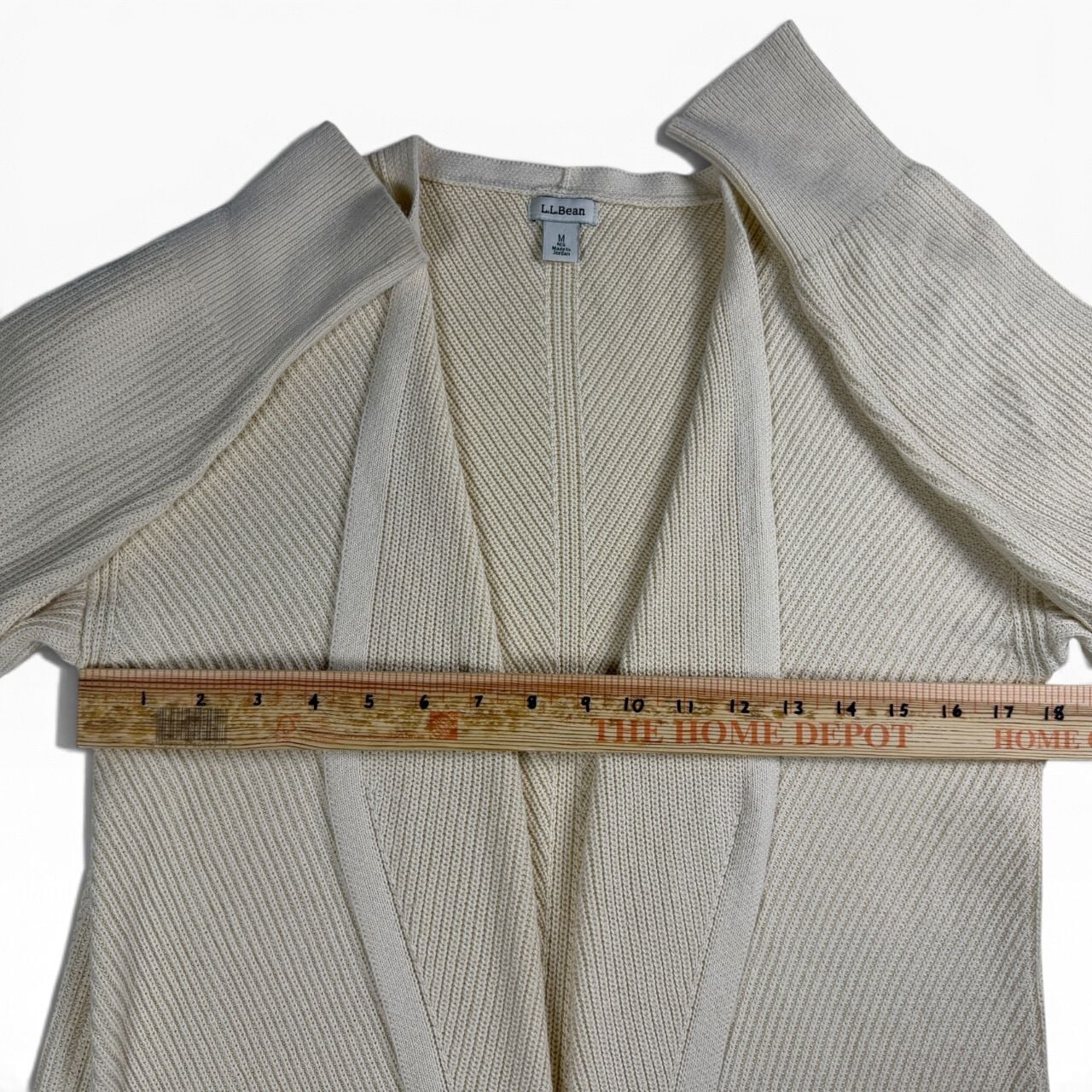 LL Bean ivory longline rib knit duster cardigan M 8