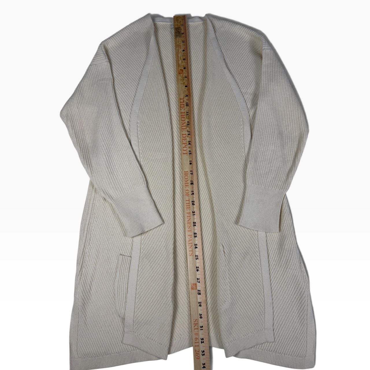 LL Bean ivory longline rib knit duster cardigan M 9