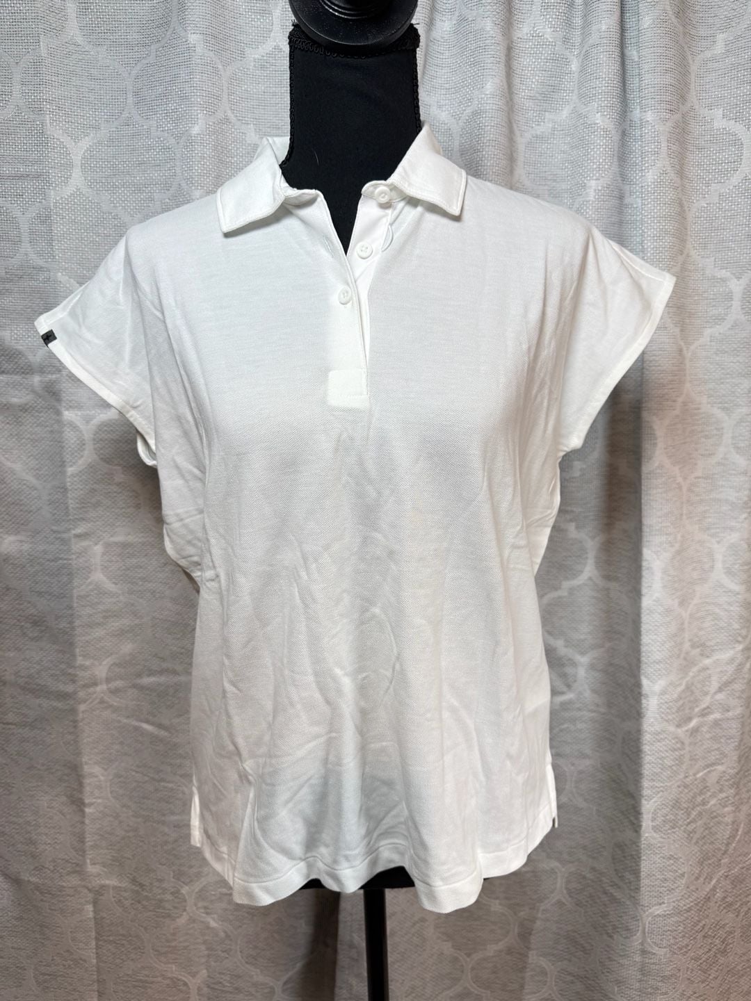 Figs Women’s Pique Polo Scrub Shirt with Cap Sleeves Size L White 2