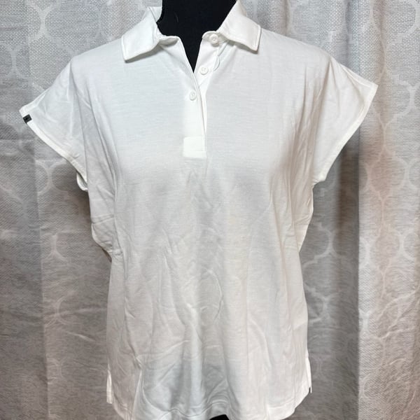 Figs Women’s Pique Polo Scrub Shirt with Cap Sleeves Size L White