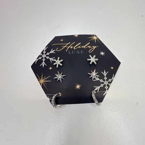 Giftcraft Holiday Luxe Snowflake Star Hoop Earring Set