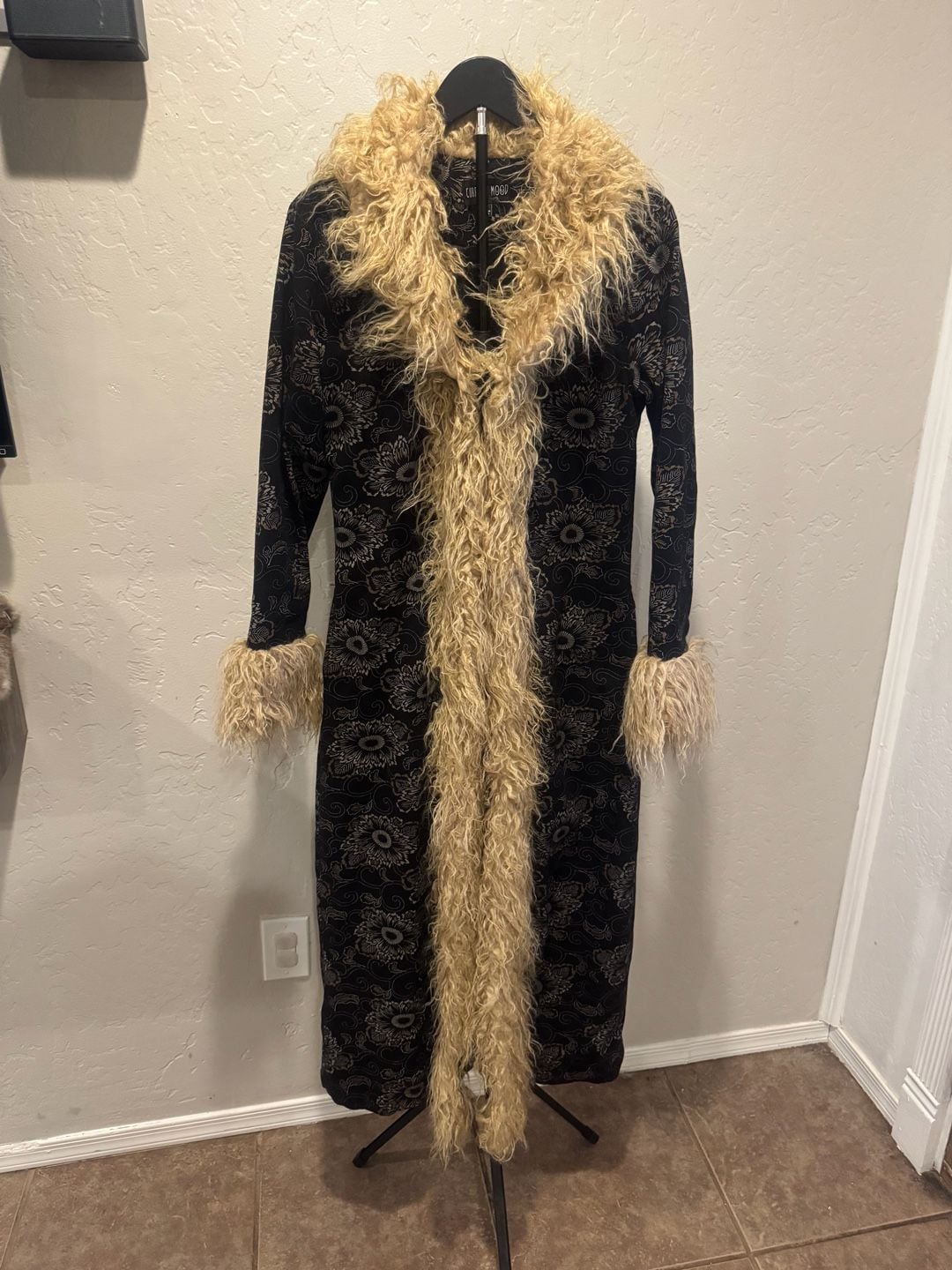 Penny Lane Current Mood Brocade Faux Fur Maxi Coat Black Afghan Style 2