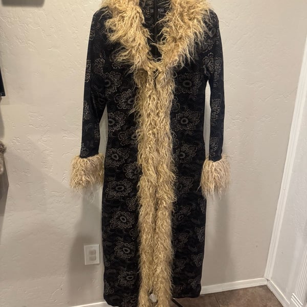 Penny Lane Current Mood Brocade Faux Fur Maxi Coat Black Afghan Style