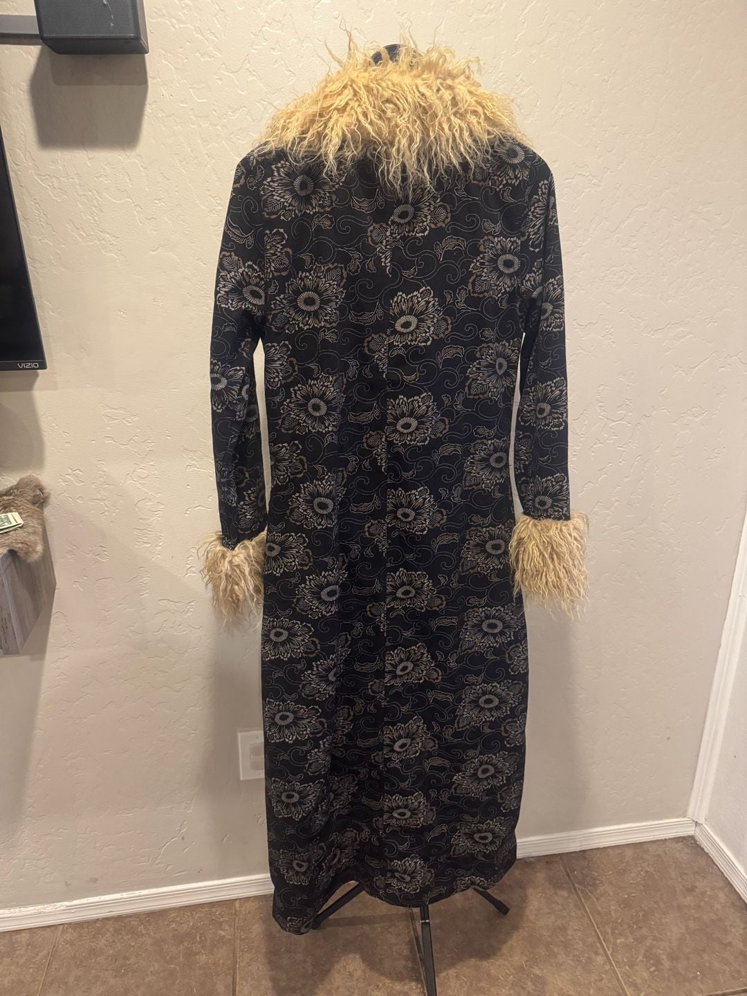 Penny Lane Current Mood Brocade Faux Fur Maxi Coat Black Afghan Style 3