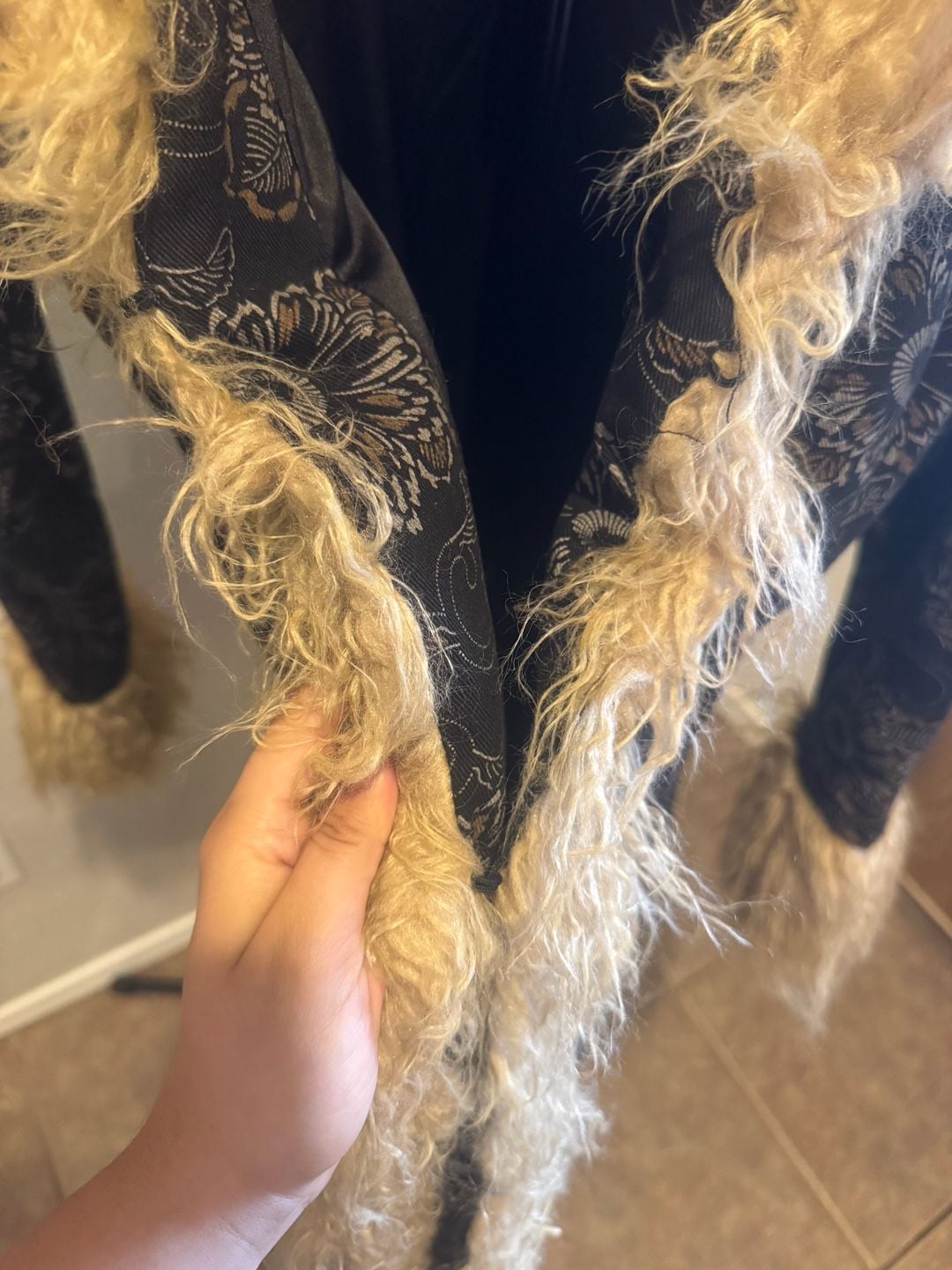Penny Lane Current Mood Brocade Faux Fur Maxi Coat Black Afghan Style 6