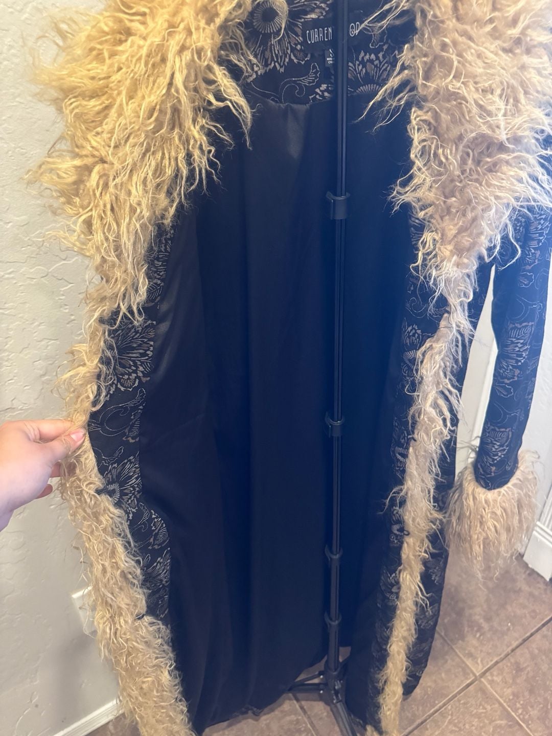 Penny Lane Current Mood Brocade Faux Fur Maxi Coat Black Afghan Style 7
