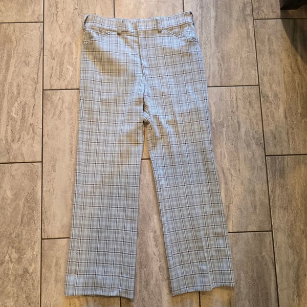 H.I.S Vintage 70s Plaid Disco Trousers Light Blue