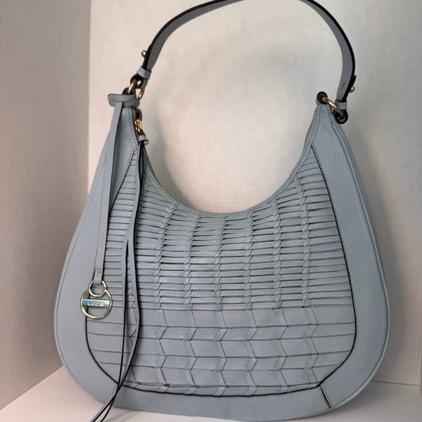 Lodis Woven Leather Hobo Shoulder Bag Light Blue