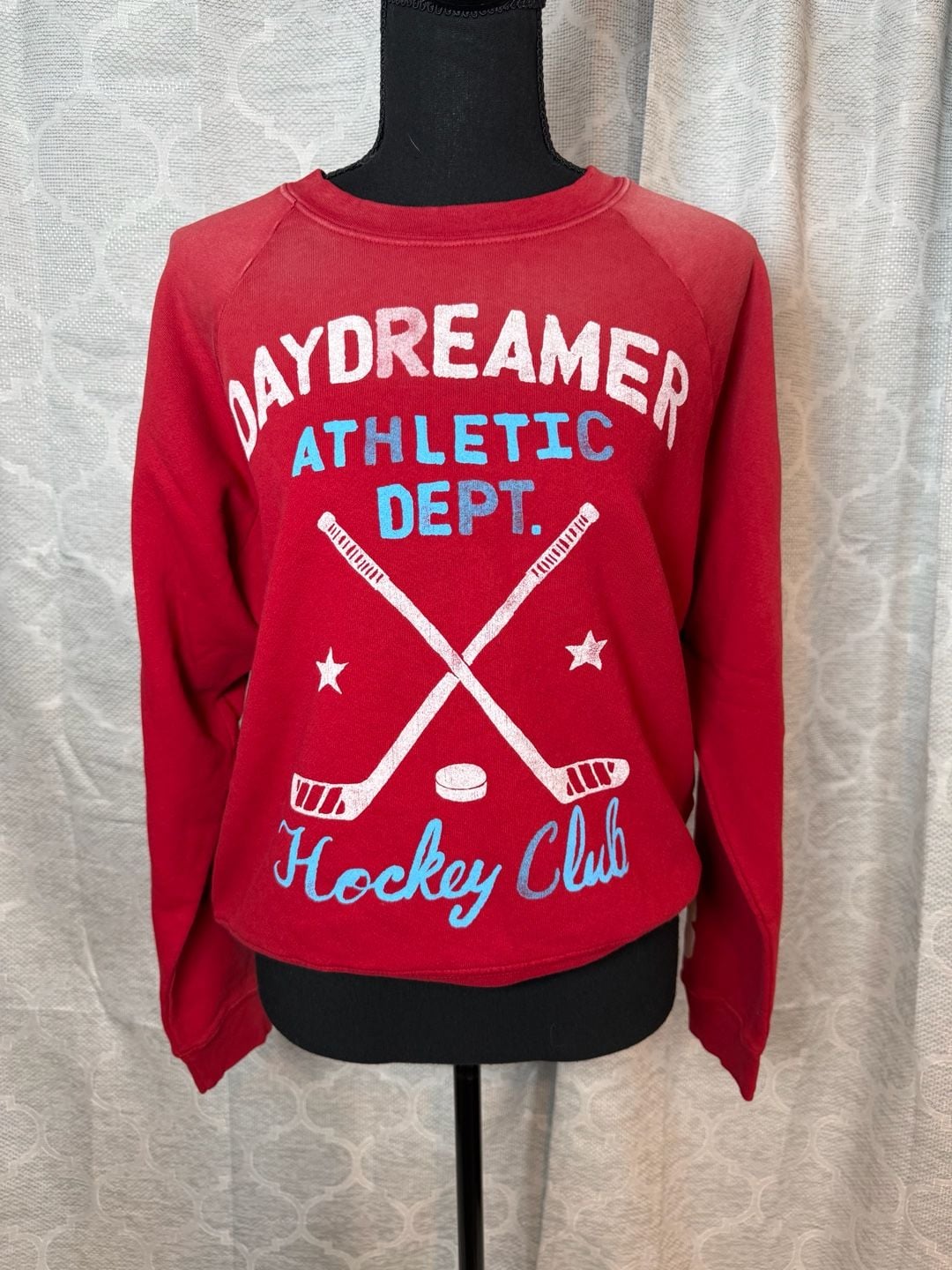 Daydreamer Distressed Athletic Dept Hockey Club Sweatshirt Red 2
