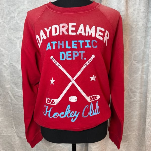 Daydreamer Distressed Athletic Dept Hockey Club Sweatshirt Red