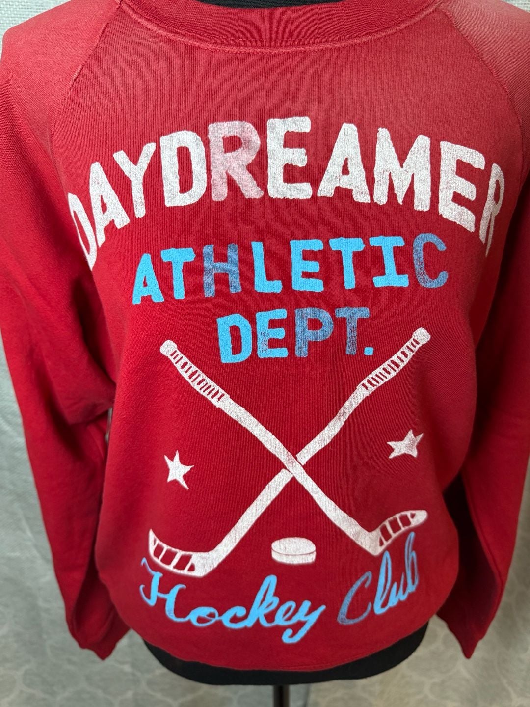 Daydreamer Distressed Athletic Dept Hockey Club Sweatshirt Red 3