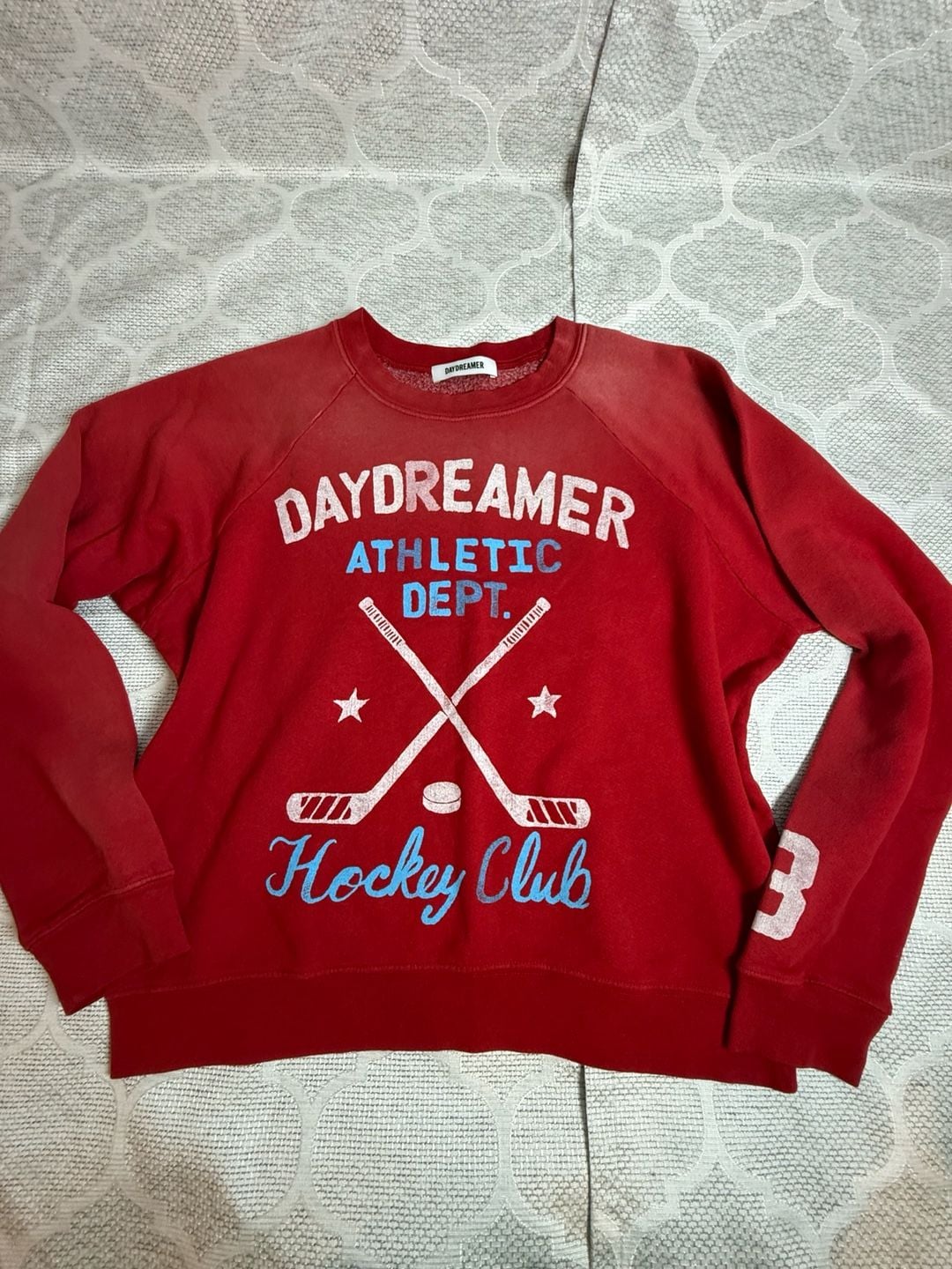 Daydreamer Distressed Athletic Dept Hockey Club Sweatshirt Red 6
