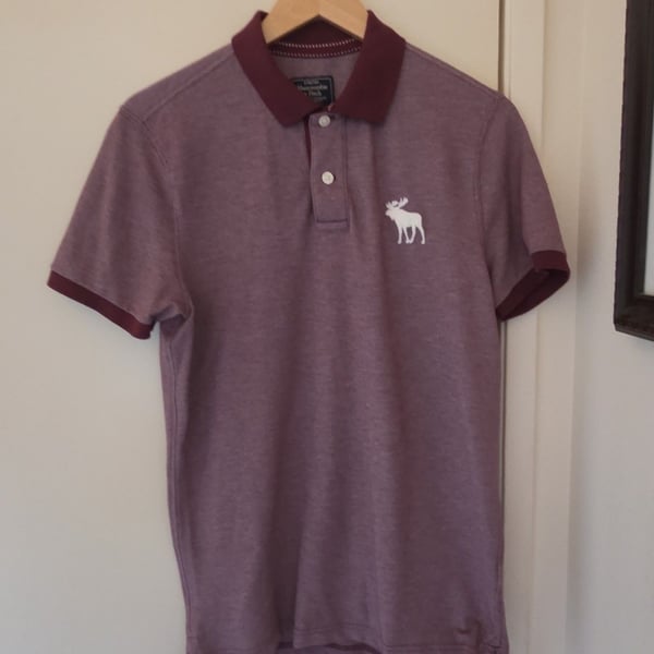 Abercrombie & Fitch Polo Shirt Size S Purple Burgundy Moose Logo