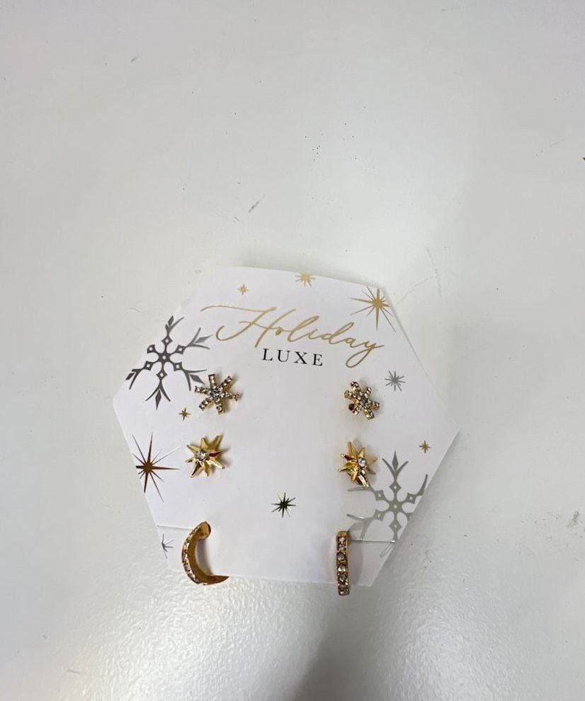 Giftcraft Holiday Luxe Gold Earring Set Star Snowflake Hoops New 1
