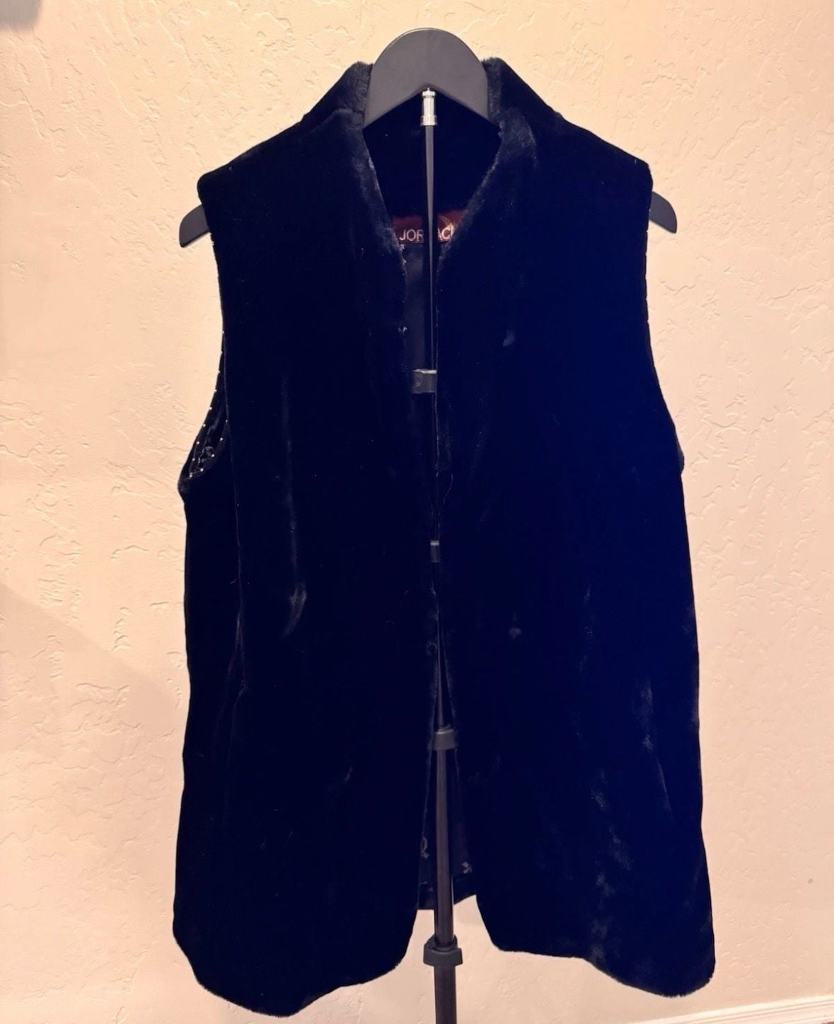 Vintage Jordache Faux Fur Vest Size 13-14 Black Studded Made In USA 2