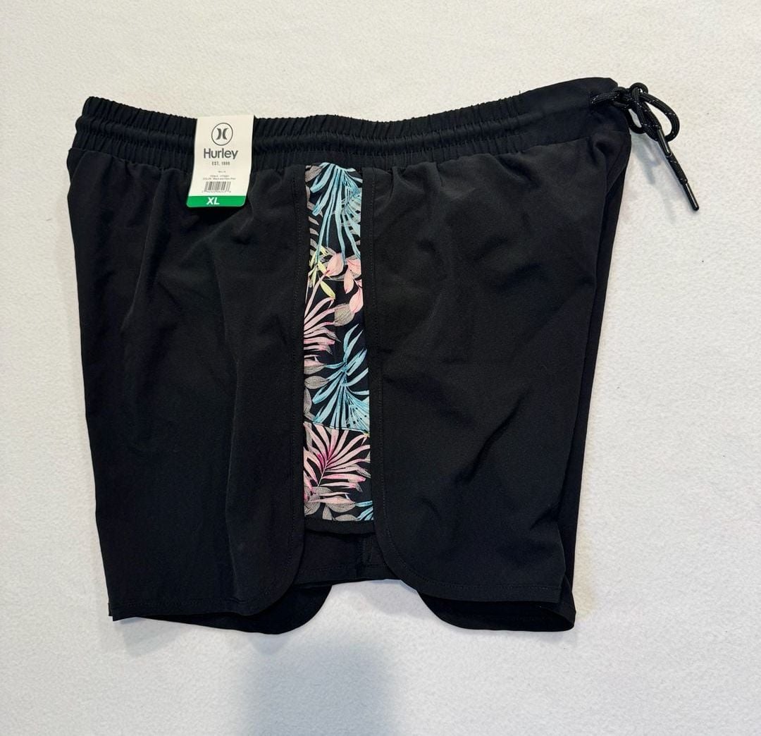 Hurley Women’s XL Black Palm Print Running Shorts Built-In Brief NWT 7