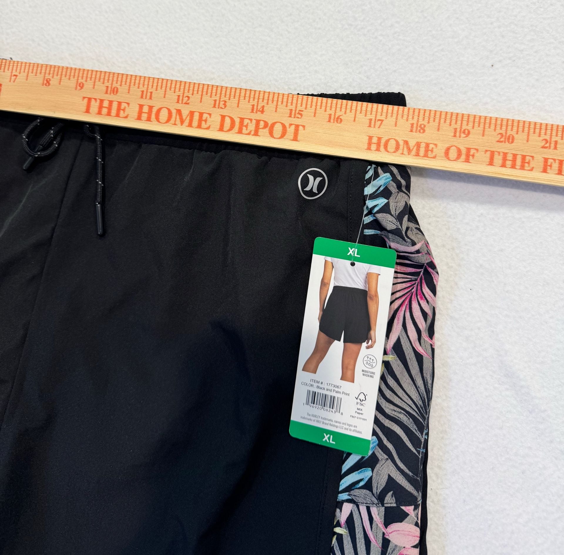 Hurley Women’s XL Black Palm Print Running Shorts Built-In Brief NWT 3