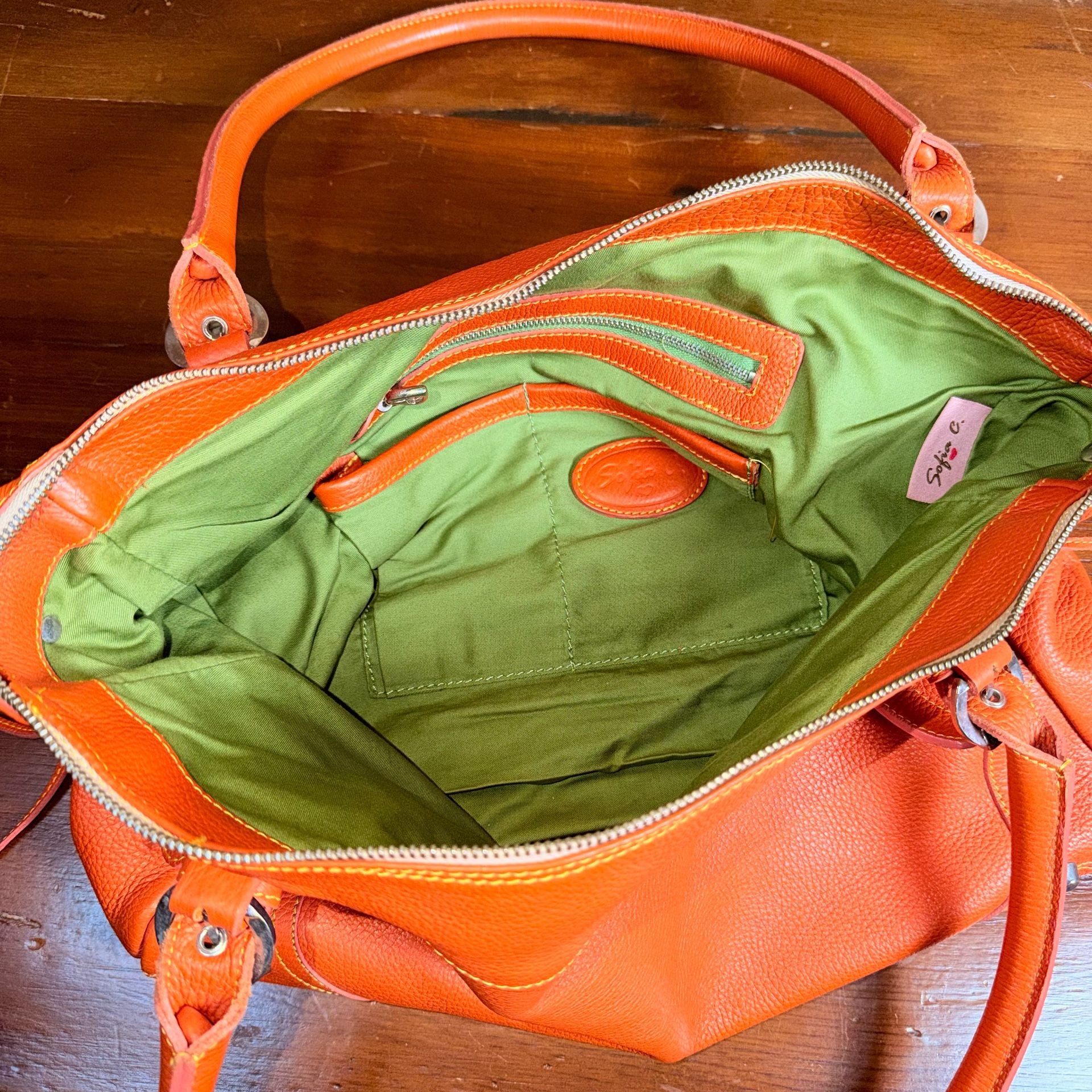 Sofia C Italian Pebbled Leather Tangerine Orange Shoulder Bag 7