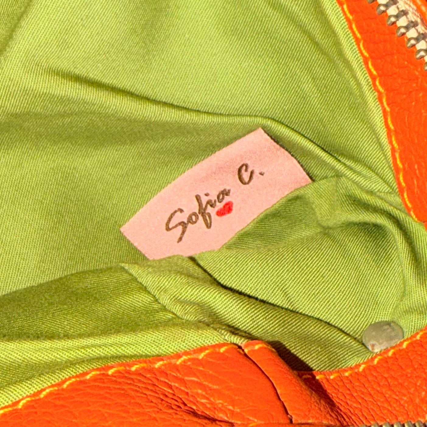 Sofia C Italian Pebbled Leather Tangerine Orange Shoulder Bag 8