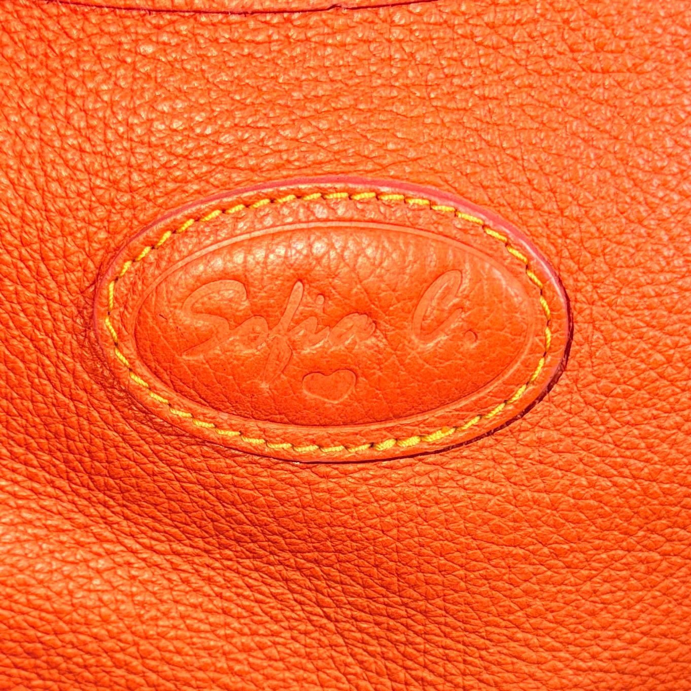 Sofia C Italian Pebbled Leather Tangerine Orange Shoulder Bag 9