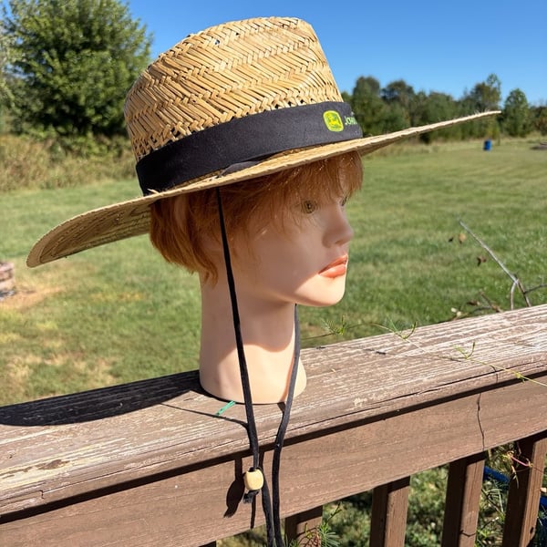 John Deere Straw Hat Lifeguard Sun Hat Black Band Chin Strap
