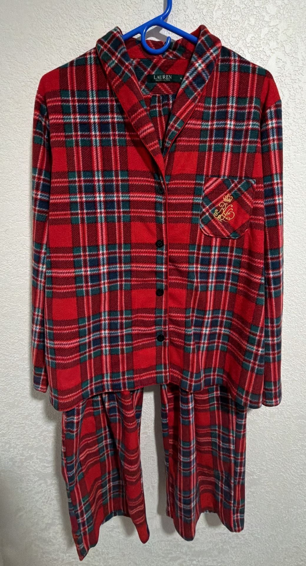 Lauren Ralph Lauren Fleece Pajama Set Size XL Red Plaid 1