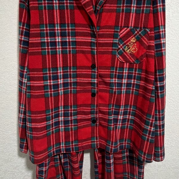 Lauren Ralph Lauren Fleece Pajama Set Size XL Red Plaid