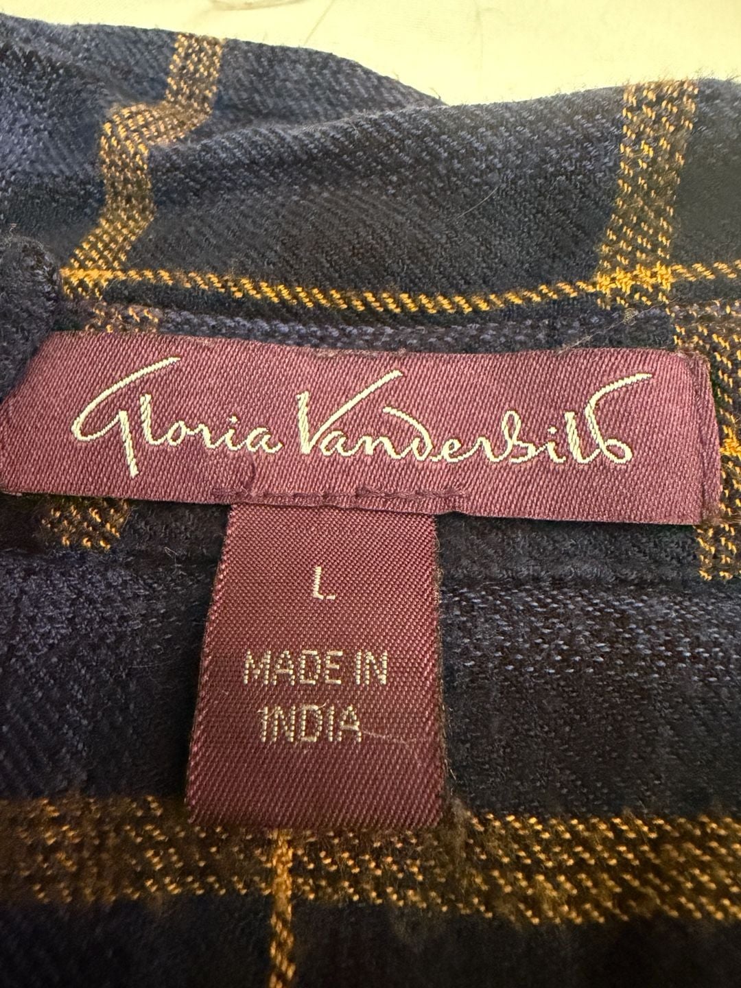 Gloria Vanderbilt Plaid Flannel Shirt Size L Blue Yellow Long Sleeve 9
