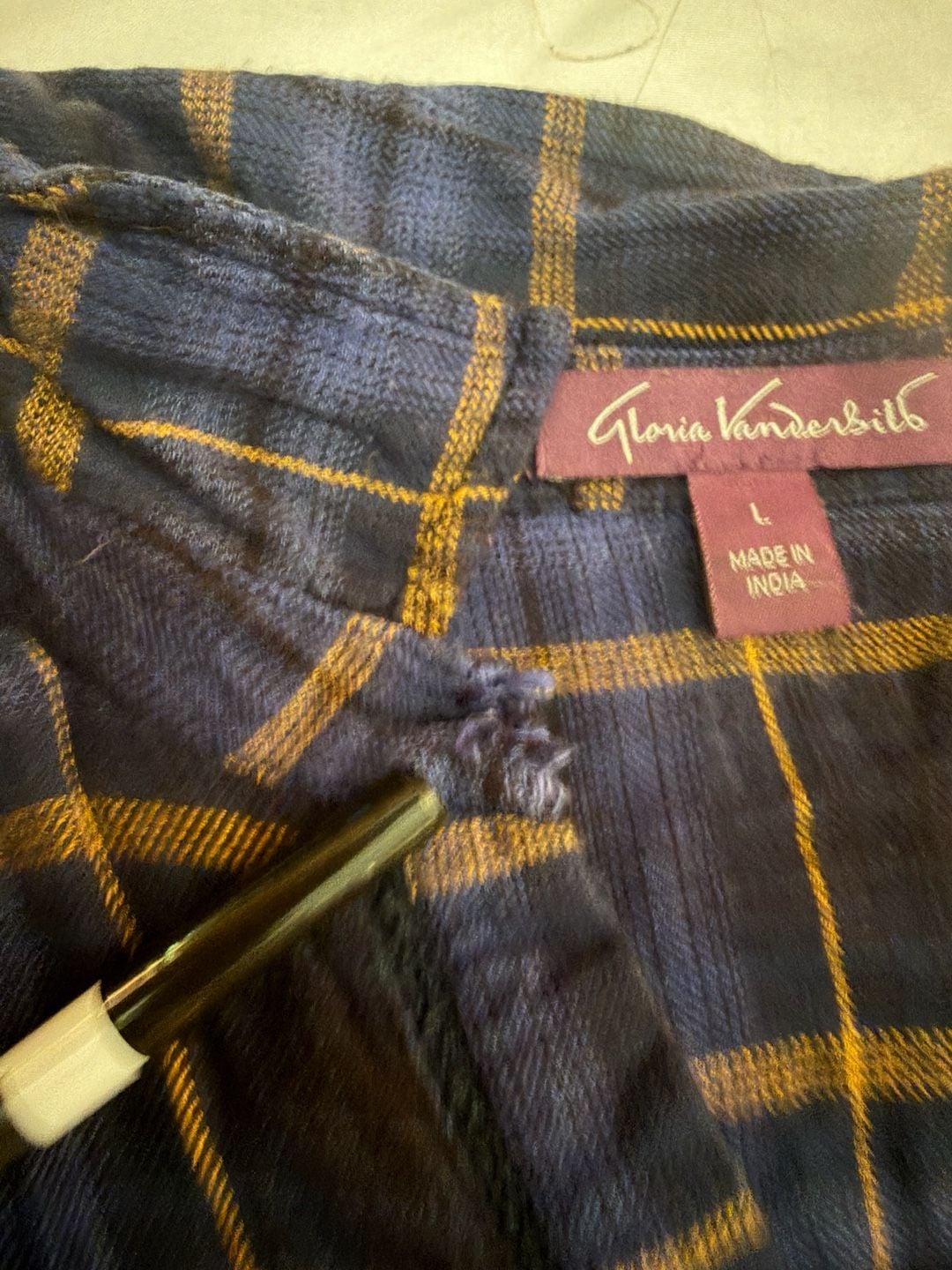 Gloria Vanderbilt Plaid Flannel Shirt Size L Blue Yellow Long Sleeve 10