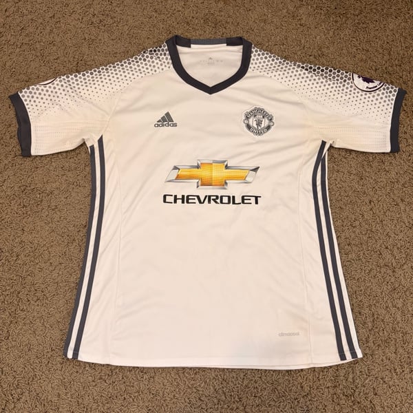 Adidas Manchester United Pogba 6 Size L Away Shirt White Soccer Jersey
