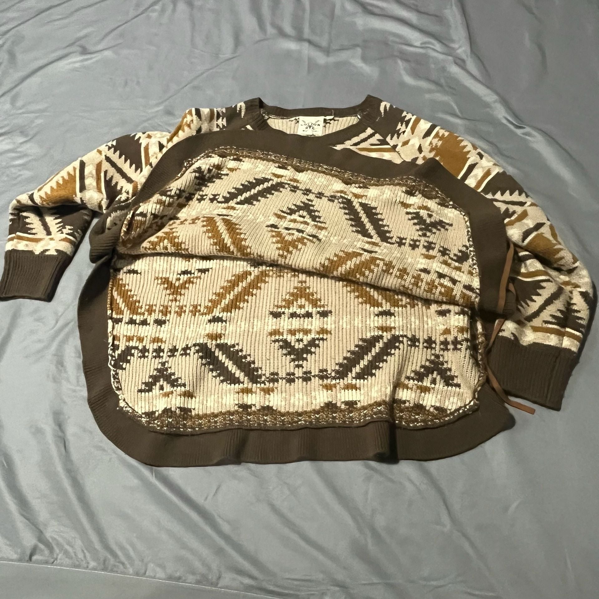 Cotton & Rye Aztec Print Sweater Size XL Brown Southwestern Jacquard 13