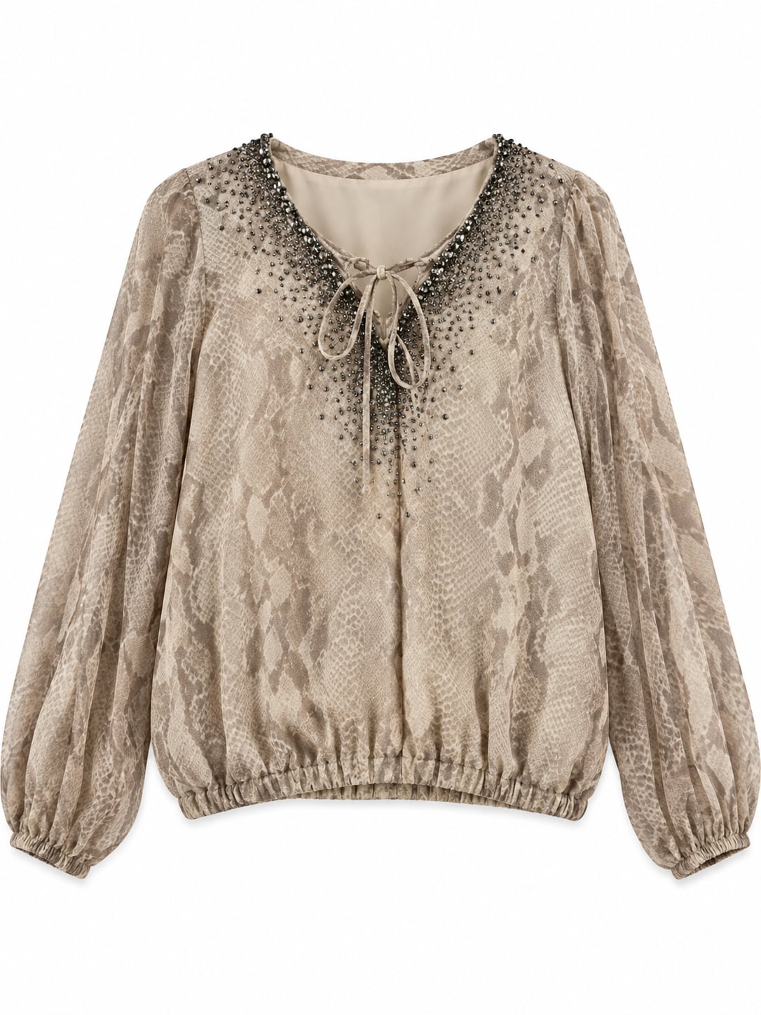 Haute Hippie Silk Blouse Size M Beaded Snakeskin Print (q1) 2