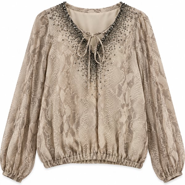 Haute Hippie Silk Blouse Size M Beaded Snakeskin Print (q1)