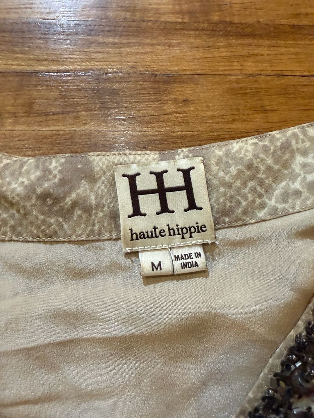 Haute Hippie Silk Blouse Size M Beaded Snakeskin Print (q1) 4