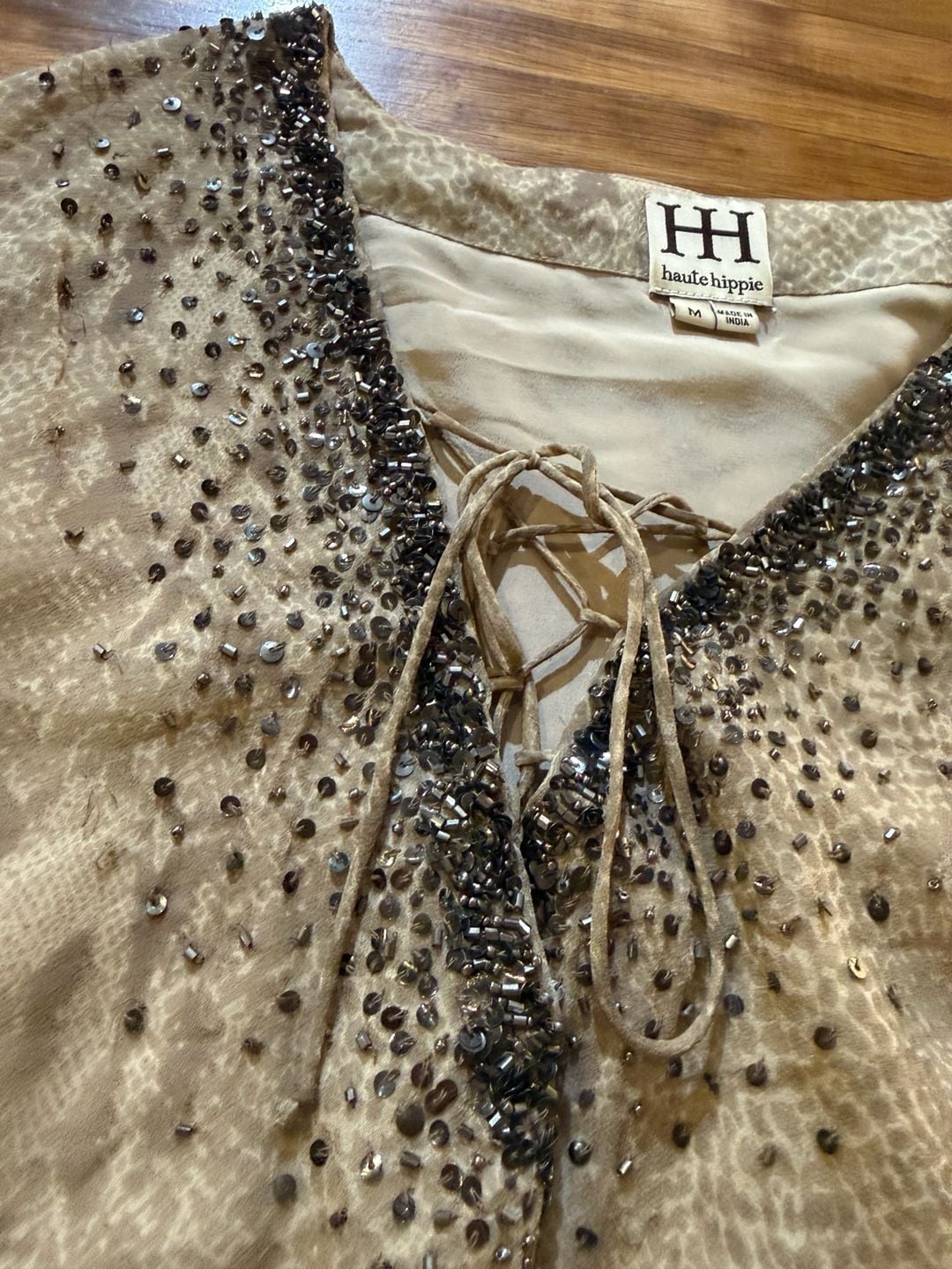Haute Hippie Silk Blouse Size M Beaded Snakeskin Print (q1) 7