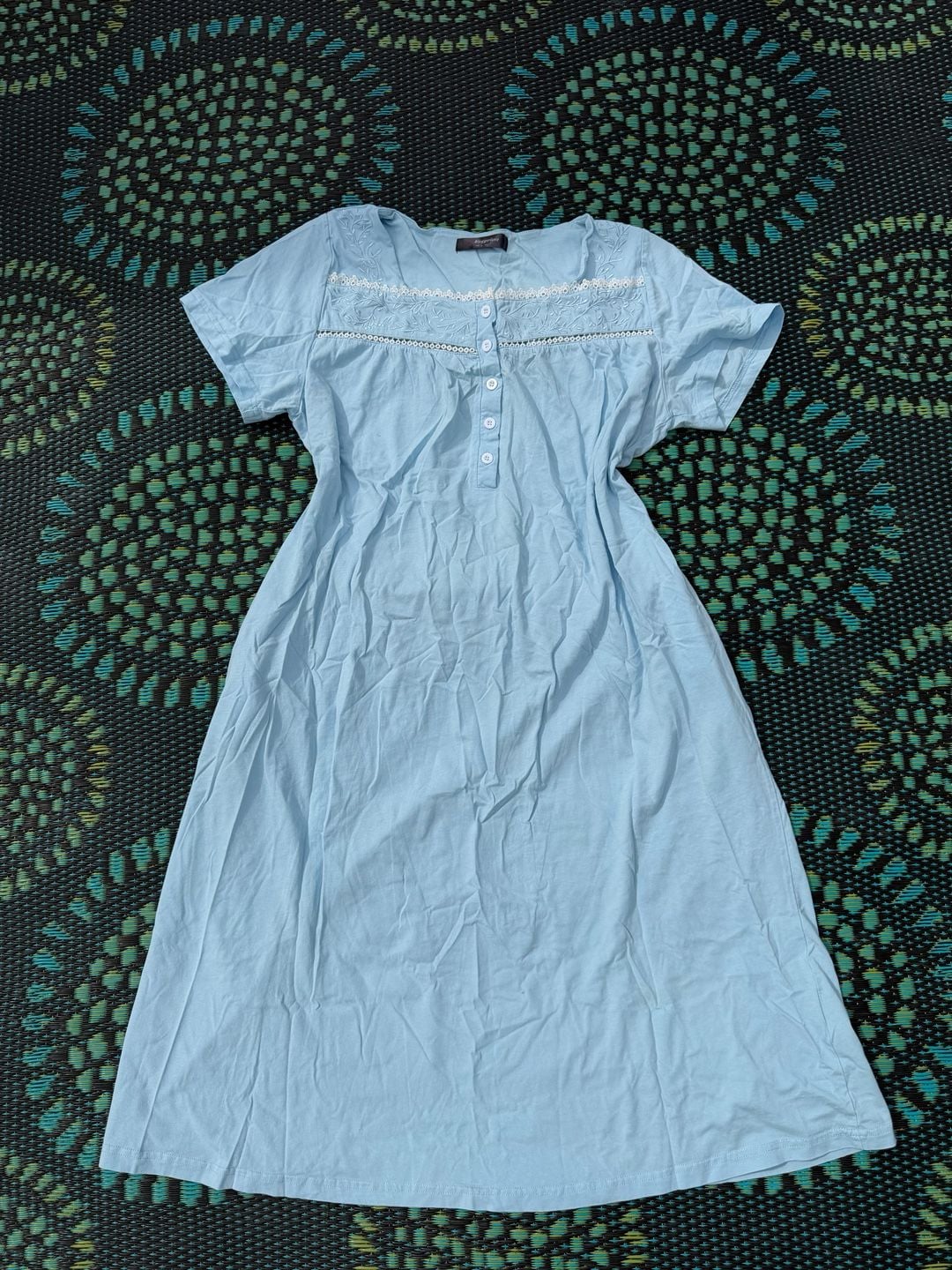Bloggerlove Nightgown Size L Blue Embroidered Cotton Sleepwear 2